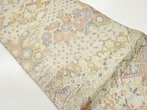 佐賀錦地紙に花々・古典柄模様織出し袋帯